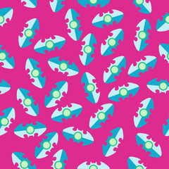 Blue oval spinner a flat style. Seamless pattern