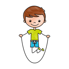 cute boy jumping rope character icon vector illustration design