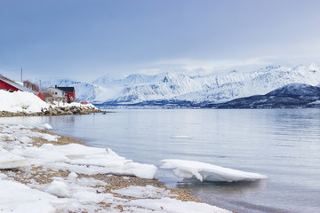 snow mountain sea winter landscape in norway