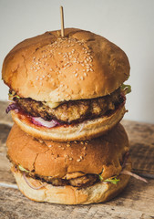 Two burgers on the table