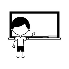 cute boy with chalkboard character icon vector illustration design
