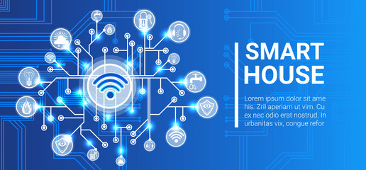 Obraz premium Smart House Technology Control System Icon Infographic With Copy Space Vector Illustration