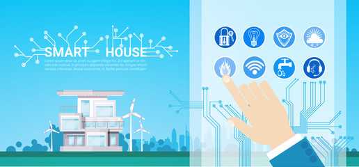 Smart House Technology Control System Icon Infographic With Copy Space Vector Illustration