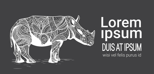 Rhino Drawing Zentangle Animal With Copy Space Vector Illustration