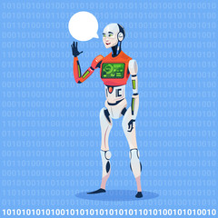 Modern Robot Show Chat Bubble Message With Full Battery Charge Futuristic Artificial Intelligence Technology Concept Flat Vector Illustration