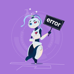 Cute Robot Error Modern Artificial Intelligence Technology Concept Flat Vector Illustration
