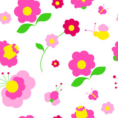 beautiful pink flowers , on a white, pattern