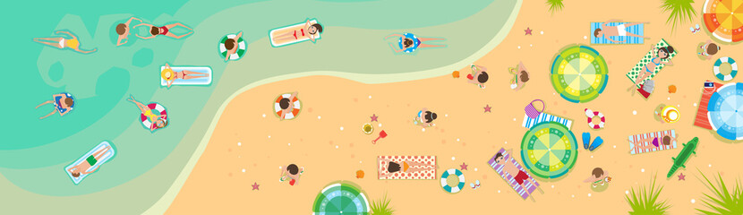 Summer Beach Vacation Seaside Sand Tropical Holiday Banner Flat Vector Illustration