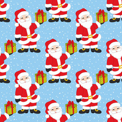 Vector Christmas and New Year Seamless Pattern with Santa Claus. Vector Santa Claus. 