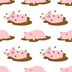 Vector Seamless Pattern with Cute Pigs. Vector Baby Pig. Pig Seamless Pattern Vector Illustration. 