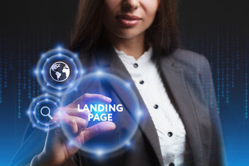The concept of business, technology, the Internet and the network. A young entrepreneur working on a virtual screen of the future and sees the inscription: Landing page