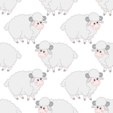 Vector Seamless Pattern with Cute Sheep Vector Lamb. Sheep Seamless Pattern Vector Illustration. 