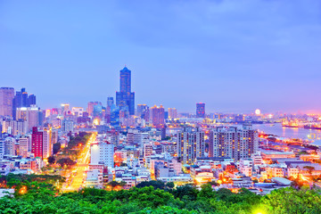 Fototapeta premium View of the skyline at night in Kaohsiung, Taiwan.