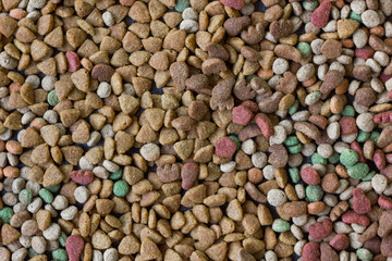 Dry pet food background.