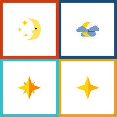Fototapeta na wymiar Flat Icon Night Set Of Asterisk, Star, Midnight And Other Vector Objects. Also Includes Night, Nighttime, Asterisk Elements.