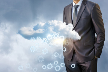 Data cloud gears and businessman .