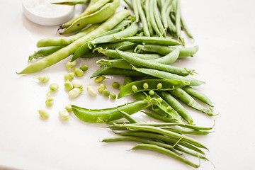 Green peas, bean pod collection young vegetables