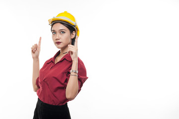 Young Asian engineer with red shirt
