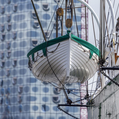 Rettungsboot,Elbphilharmonie im Hintergrund, Hamburg,Deutschland