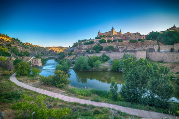 Fototapeta premium Aerial top view of Toledo, historical capital city of Spain 