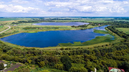 Fototapeta na wymiar Top viev of pond in central region in Russia