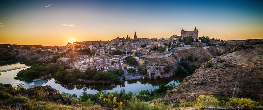 Aerial top view of Toledo, historical capital city of Spain

