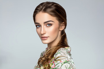 Naklejka premium Beauty portrait of female face with natural skin