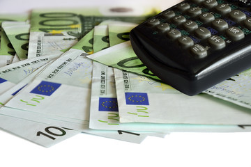 Euro money. A lot of Euro banknotes and calculator