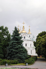 Fototapeta na wymiar Orthodox church and park