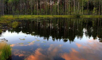 Evening reflection in the lake near the town of Mikkeli, Southern Savonia region, Finland