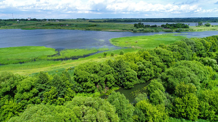Top viev of pond in central region in Russia