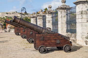 Fototapeta na wymiar Cannons at the Castillo de la Real Fuerza ( Castle of the Royal Force) in Havana, Cuba