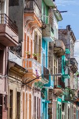 HAVANA, CUBA - FEB 21, 2016: Typical buildings in Havana Centro neighborhood.