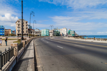 HAVANA, CUBA - FEB 21, 2016: Famous seaside drive Malecon in Havana