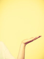 Human empty hand copy space for product