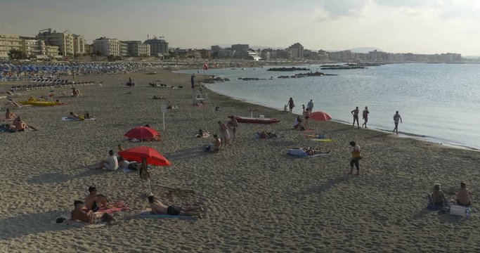 Sandy beach on the Adriatic coast in Italy in summer. June 4, 2017. Cattolica (Italy)