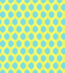 Yellow grid chain on blue background pattern. Bright colorful net texture for textile, backgrounds, wallpapers, wrapping paper, covers, banners
