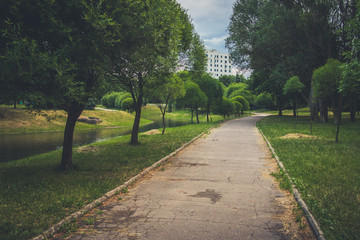 The channel full of the water in the spring park