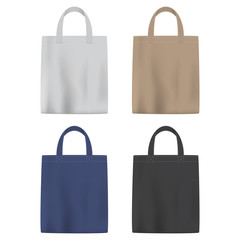 Set of colored vector bags with handle, isolated on white