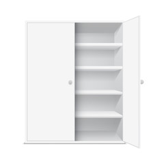 White cabinet with open door, isolated on white