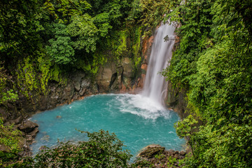 Rio Celeste waterfall in the fog, Costa Rica