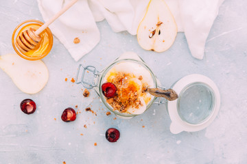 Fresh Homemadee yogurt with honey and fruits