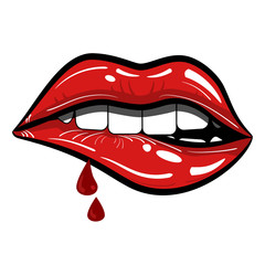 Sexy Lips Biting with Drops of Blood