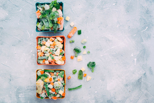 Mixed Frozen Various Vegetables Surface Top View Background