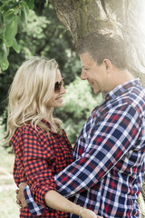 Fototapeta premium young laughing woman with his happy boyfriend