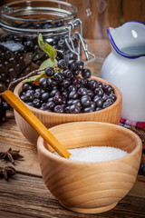 Fruits of black chokeberry prepared for processing.