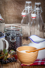 Fruits of black chokeberry prepared for processing.