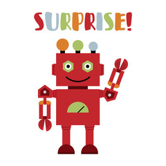 Vector illustration of a toy Robot and text surprise !