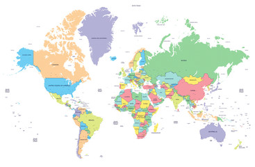Fototapeta premium Kropkowana polityczna mapa świata ze stolicami