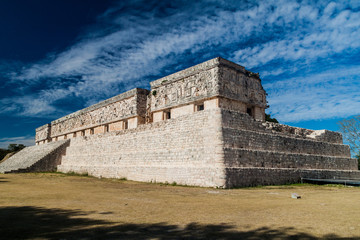 Detail of the Palacio del Gobernador (Governor's Palace) building in the ruins of the ancient Mayan...
